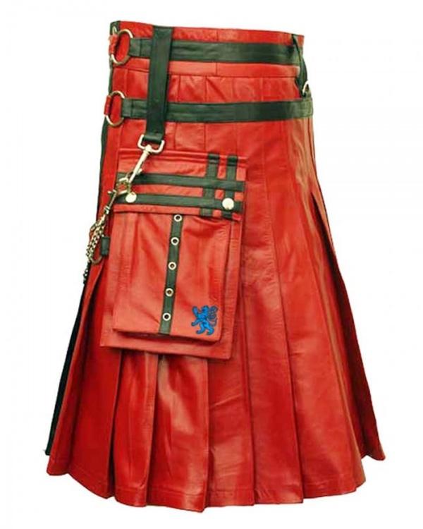 Red & Black Leather Fashion Kilt