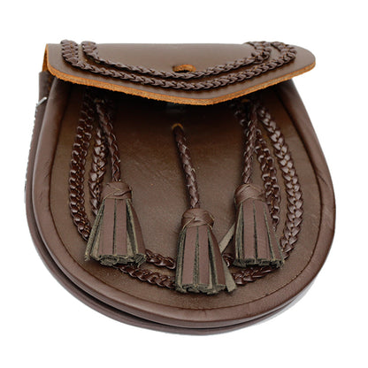 Brown Leather Braided Pin Lock Sporran